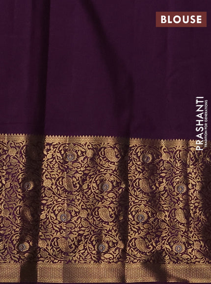 Bangalori silk saree teal green and purple with zari woven buttas and long zari woven border