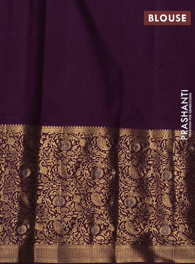 Bangalori silk saree teal green and purple with zari woven buttas and long zari woven border