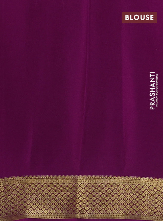Pure mysore silk saree fluorescent green and purple with zari woven buttas and zari woven border