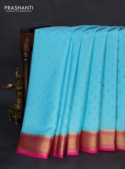 Pure mysore silk saree light blue and pink with allover zari woven buttas and zari woven border