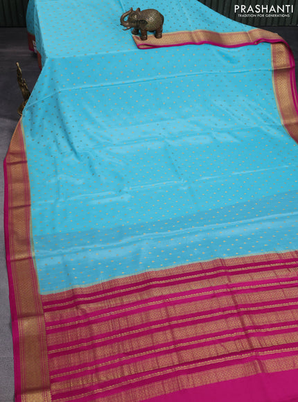 Pure mysore silk saree light blue and pink with allover zari woven buttas and zari woven border