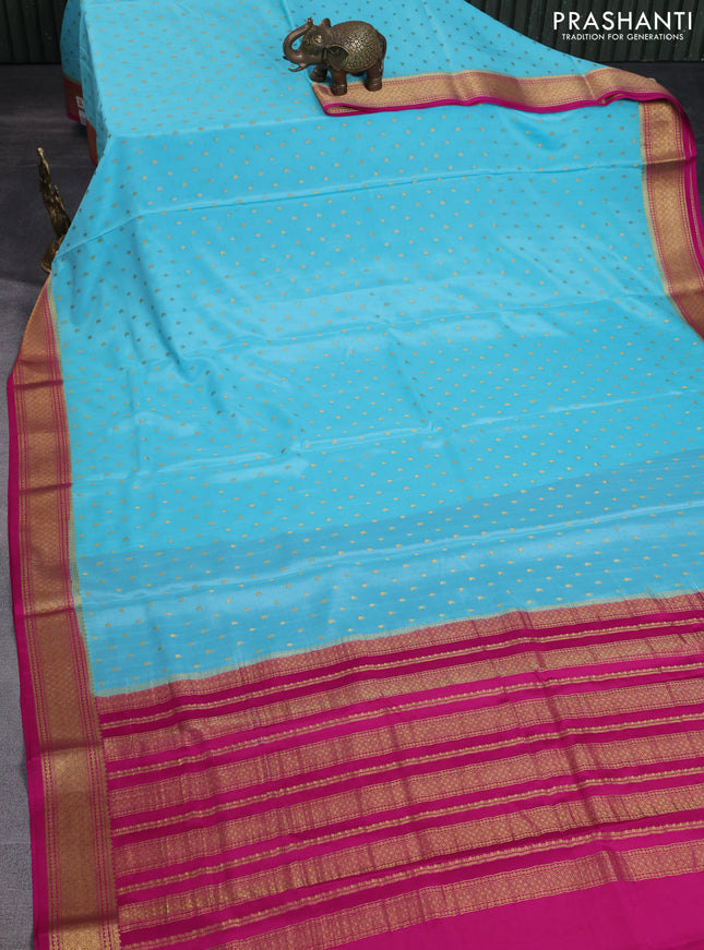 Pure mysore silk saree light blue and pink with allover zari woven buttas and zari woven border