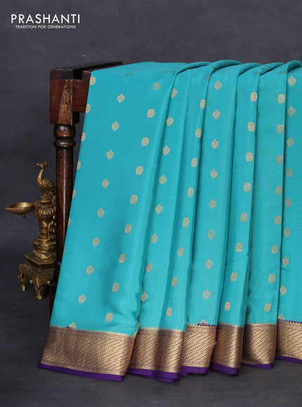 Pure mysore silk saree teal blue and navy blue with zari woven buttas and zari woven border