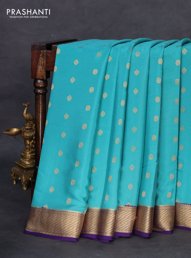 Pure mysore silk saree teal blue and navy blue with zari woven buttas and zari woven border