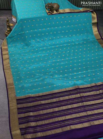 Pure mysore silk saree teal blue and navy blue with zari woven buttas and zari woven border
