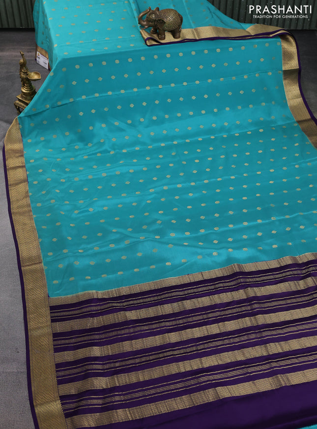 Pure mysore silk saree teal blue and navy blue with zari woven buttas and zari woven border