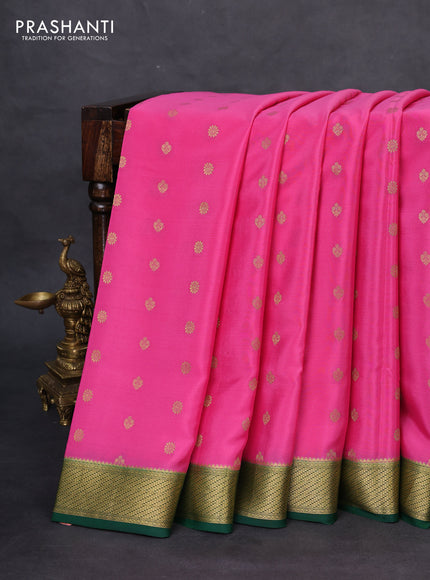 Pure mysore silk saree pink and green with zari woven buttas and zari woven border