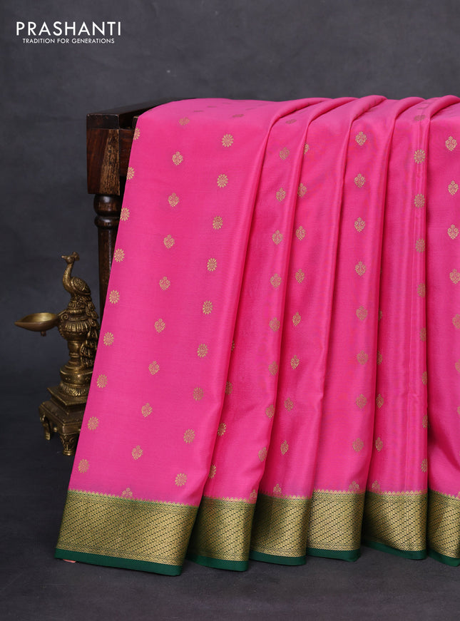 Pure mysore silk saree pink and green with zari woven buttas and zari woven border