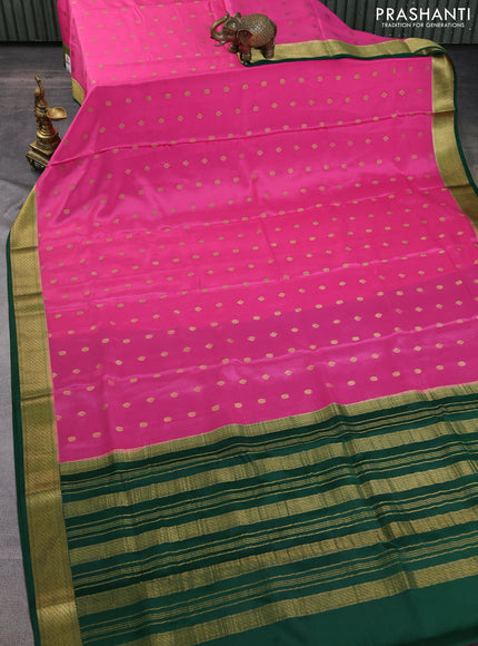 Pure mysore silk saree pink and green with zari woven buttas and zari woven border