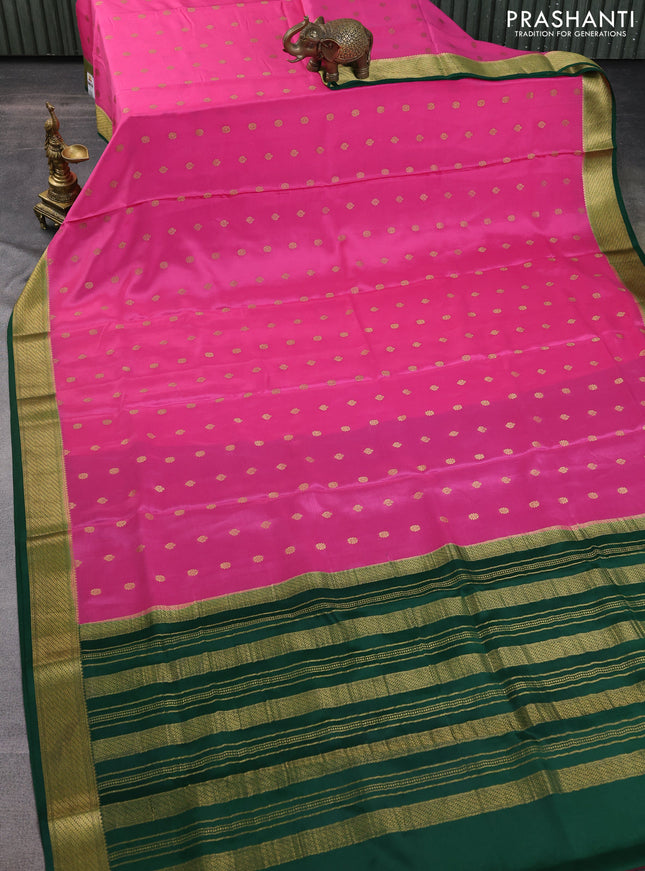 Pure mysore silk saree pink and green with zari woven buttas and zari woven border