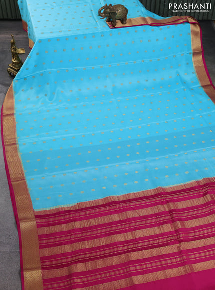 Pure mysore silk saree light blue and pink with zari woven buttas and zari woven border