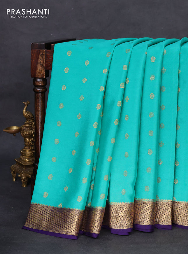 Pure mysore silk saree teal green and navy blue with zari woven buttas and zari woven border