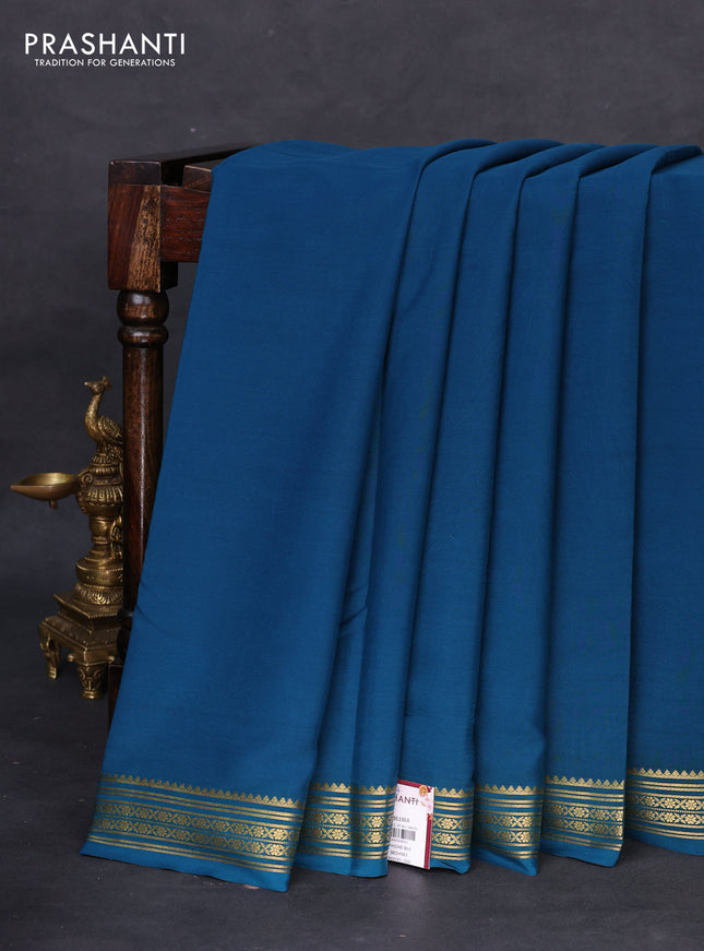 Pure mysore silk saree peacock blue with plain body and zari woven border