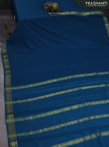 Pure mysore silk saree peacock blue with plain body and zari woven border