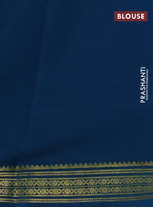 Pure mysore silk saree peacock blue with plain body and zari woven border