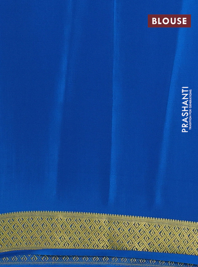 Pure mysore silk saree cs blue with allover zari checked pattern and zari woven border