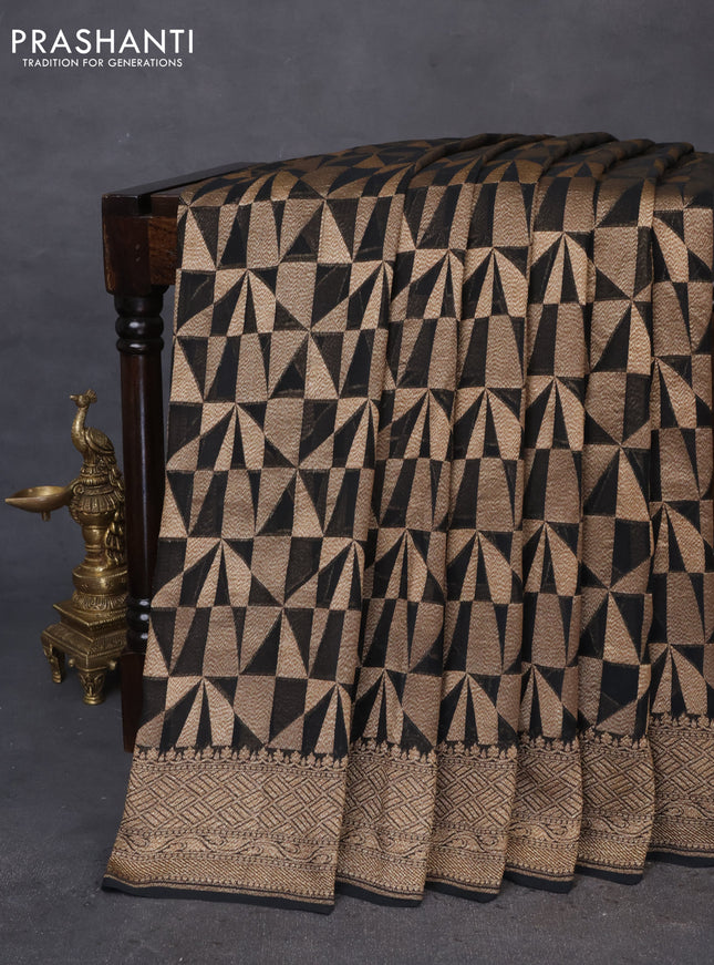 Banarasi georgette saree black with allover thread & zari geometric weaves and woven border