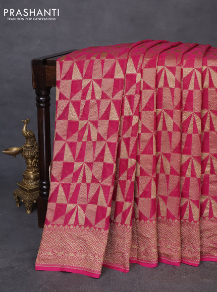 Banarasi georgette saree pink with allover thread & zari geometric weaves and woven border