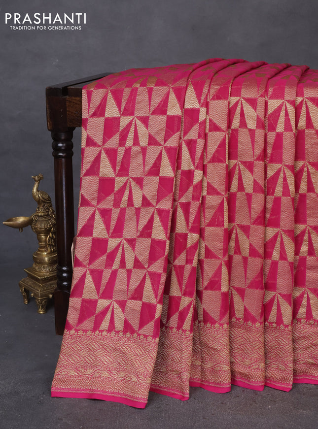 Banarasi georgette saree pink with allover thread & zari geometric weaves and woven border