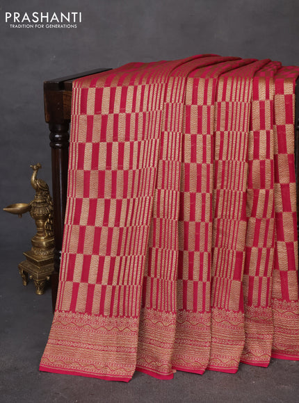 Banarasi georgette saree magenta pink with allover thread & zari geometric weaves and woven border
