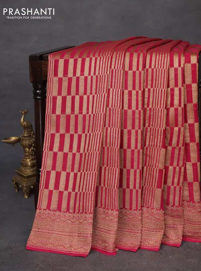 Banarasi georgette saree magenta pink with allover thread & zari geometric weaves and woven border