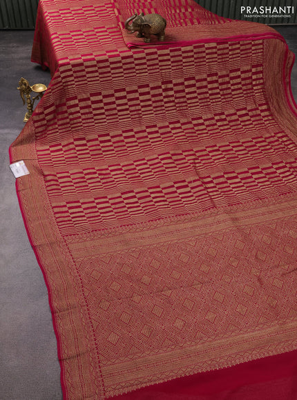 Banarasi georgette saree magenta pink with allover thread & zari geometric weaves and woven border