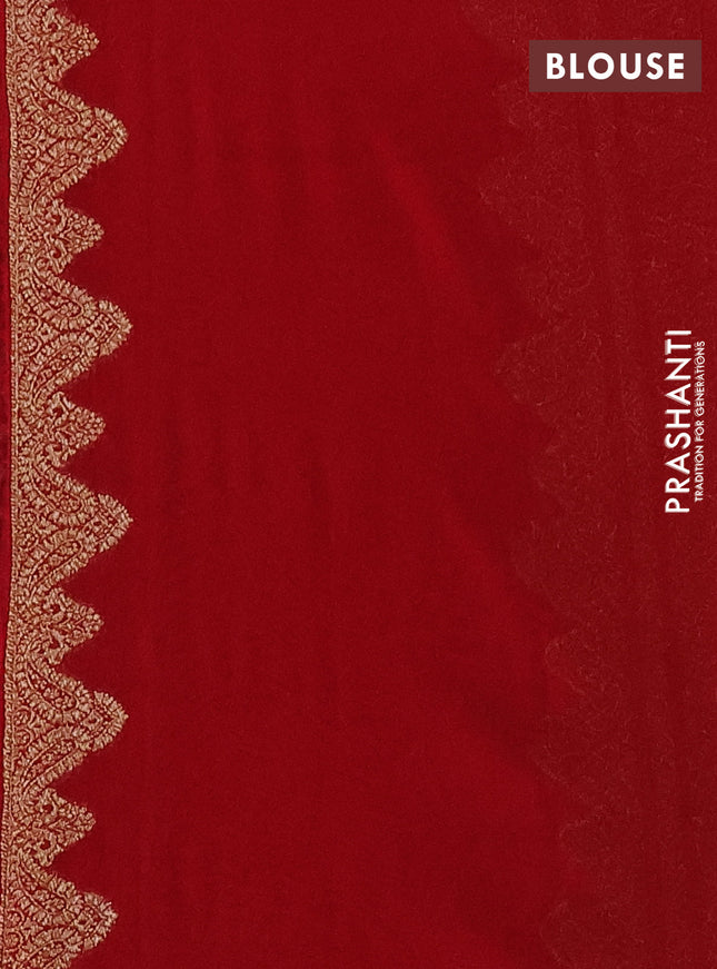 Banarasi georgette saree peacock blue and red with allover thread & zari butta weaves and woven border