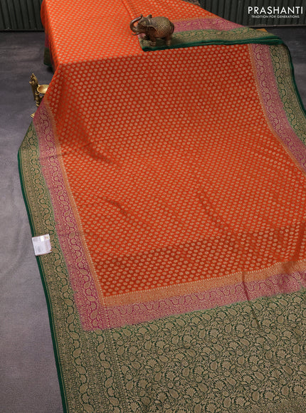 Banarasi georgette saree orange and pink green with allover thread & zari butta weaves and woven border