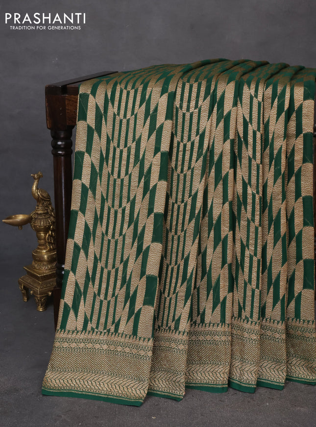 Banarasi georgette saree dark green with allover thread & zari weaves and woven border