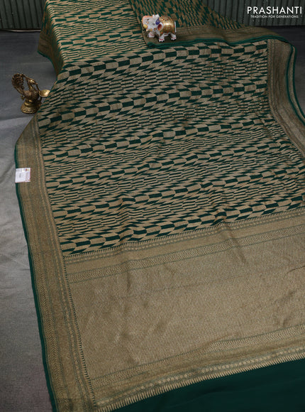 Banarasi georgette saree dark green with allover thread & zari weaves and woven border