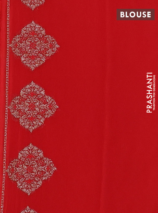 Banarasi georgette saree reddish orange with allover thread & zari weaves and woven butta border