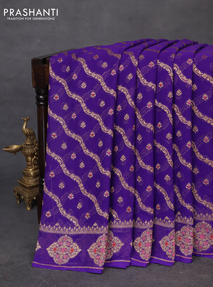 Banarasi georgette saree violet with allover thread & zari weaves and woven butta border