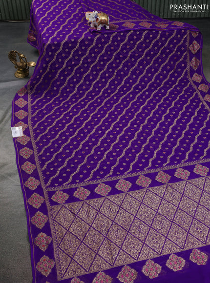 Banarasi georgette saree violet with allover thread & zari weaves and woven butta border