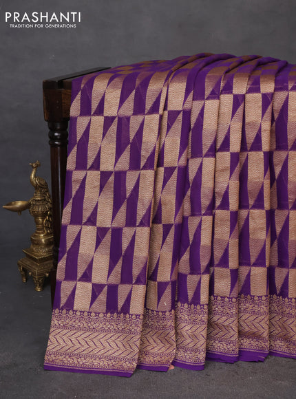 Banarasi georgette saree violet with allover thread & zari geometric weaves and woven border