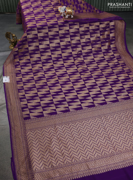 Banarasi georgette saree violet with allover thread & zari geometric weaves and woven border