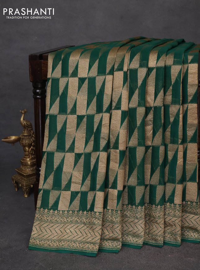 Banarasi georgette saree green with allover thread & zari geometric weaves and woven border