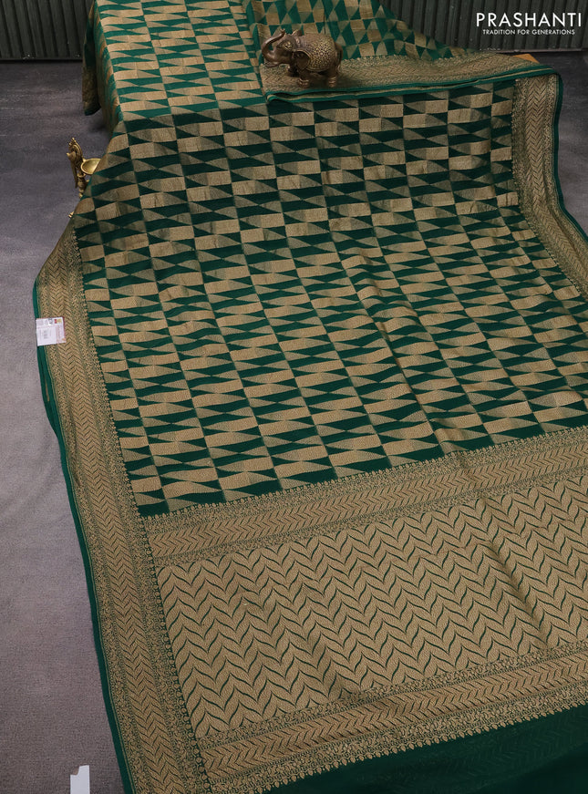 Banarasi georgette saree green with allover thread & zari geometric weaves and woven border