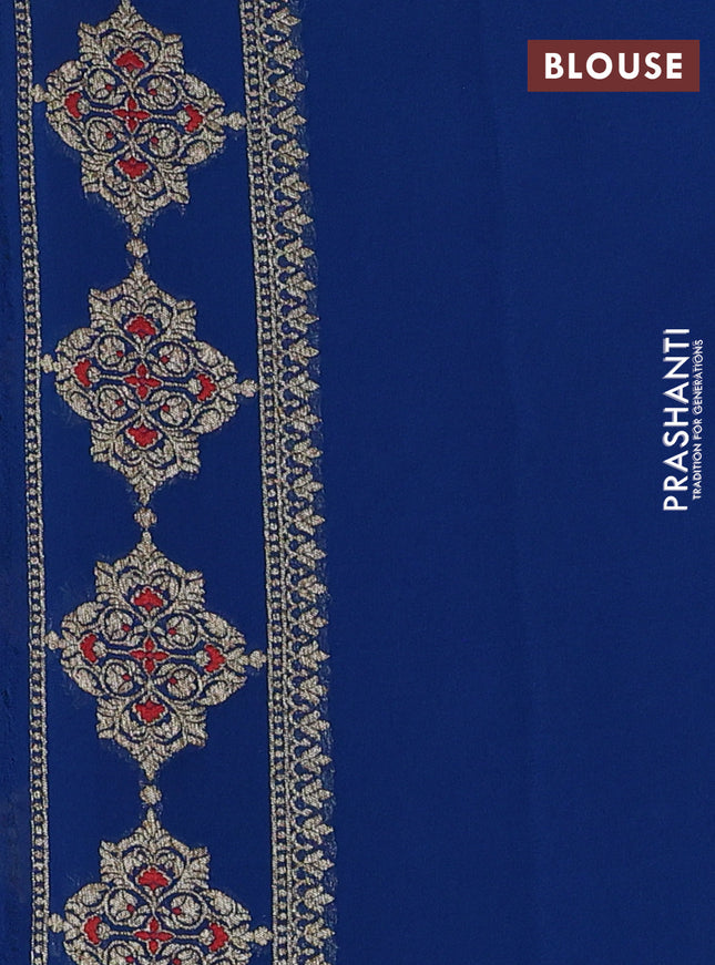 Banarasi georgette saree peacock blue with allover thread & zari butta weaves and woven butta border