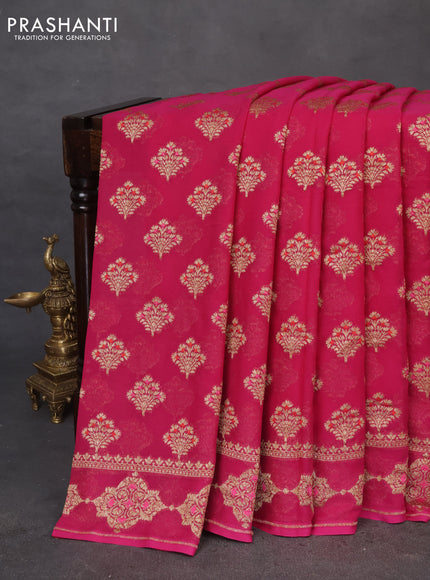 Banarasi georgette saree magenta pink with allover thread & zari butta weaves and woven butta border