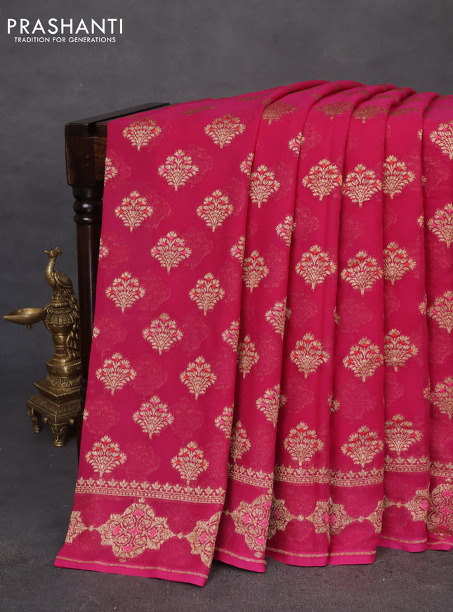 Banarasi georgette saree magenta pink with allover thread & zari butta weaves and woven butta border