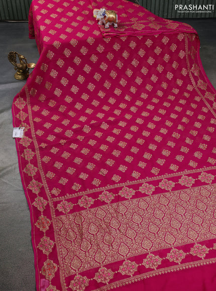 Banarasi georgette saree magenta pink with allover thread & zari butta weaves and woven butta border