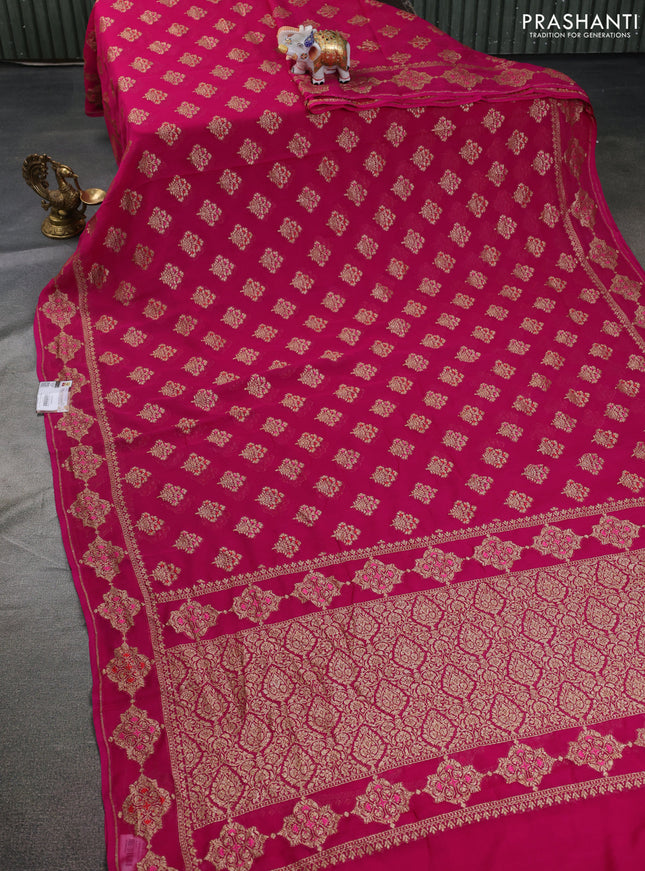 Banarasi georgette saree magenta pink with allover thread & zari butta weaves and woven butta border