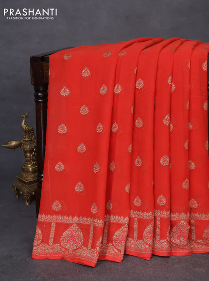 Banarasi georgette saree red with allover thread & zari butta weaves and woven border