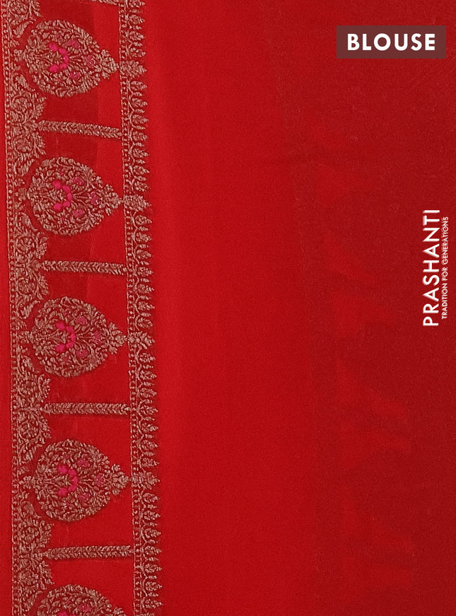 Banarasi georgette saree red with allover thread & zari butta weaves and woven border