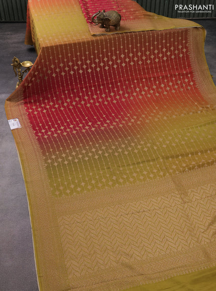 Banarasi georgette saree maroon shade and mehendi green with allover thread & zari geometric weaves and woven border