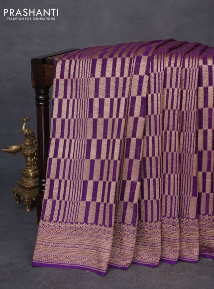 Banarasi georgette saree purple with allover thread & zari geometric weaves and woven border