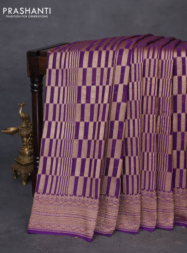 Banarasi georgette saree purple with allover thread & zari geometric weaves and woven border