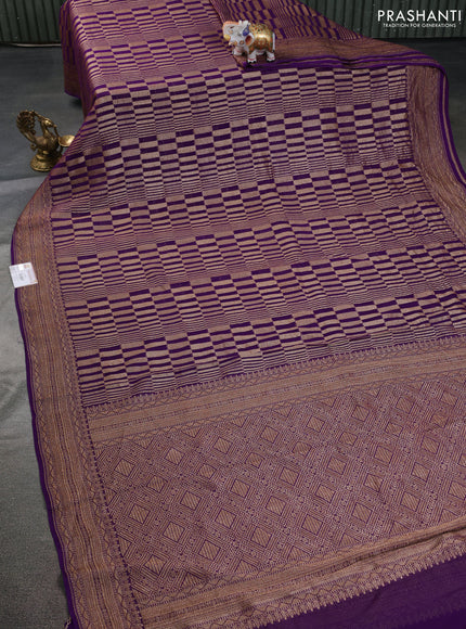 Banarasi georgette saree purple with allover thread & zari geometric weaves and woven border
