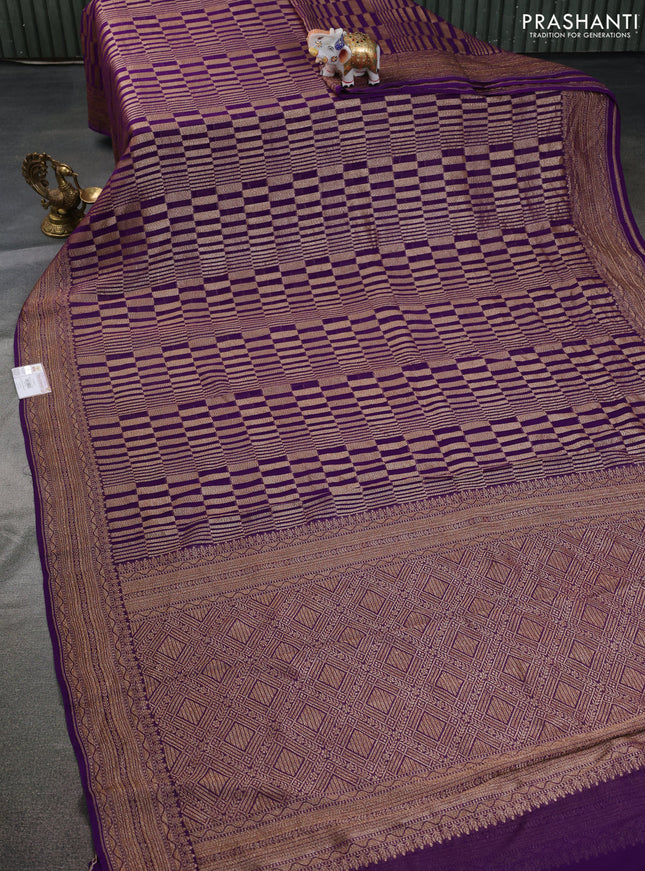 Banarasi georgette saree purple with allover thread & zari geometric weaves and woven border