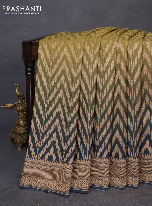 Banarasi georgette saree mehendi green grey and dark peacock blue with allover thread & zari weaves and woven border